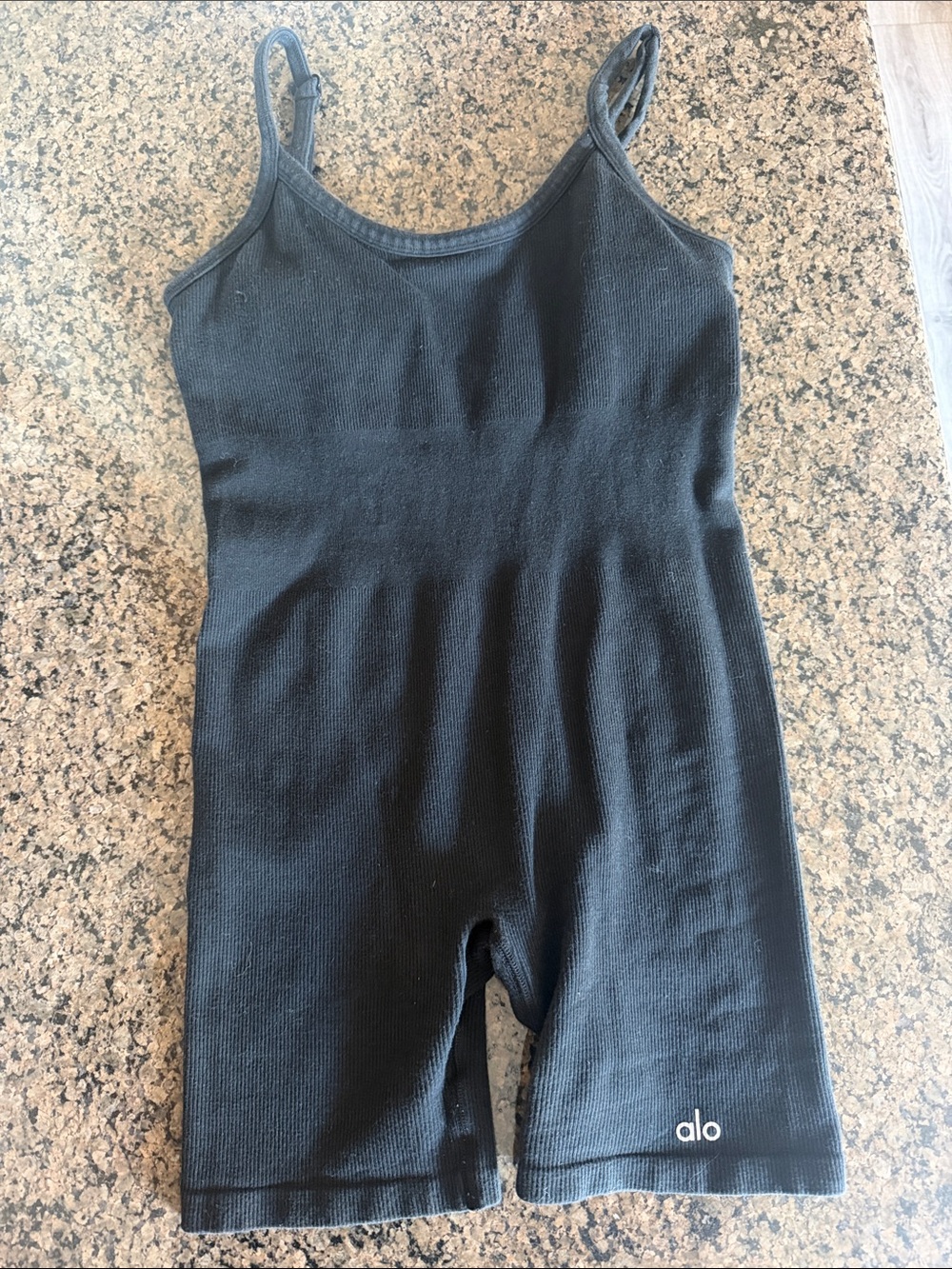 ALO Yoga Black Ribbed Tank Biker Romper